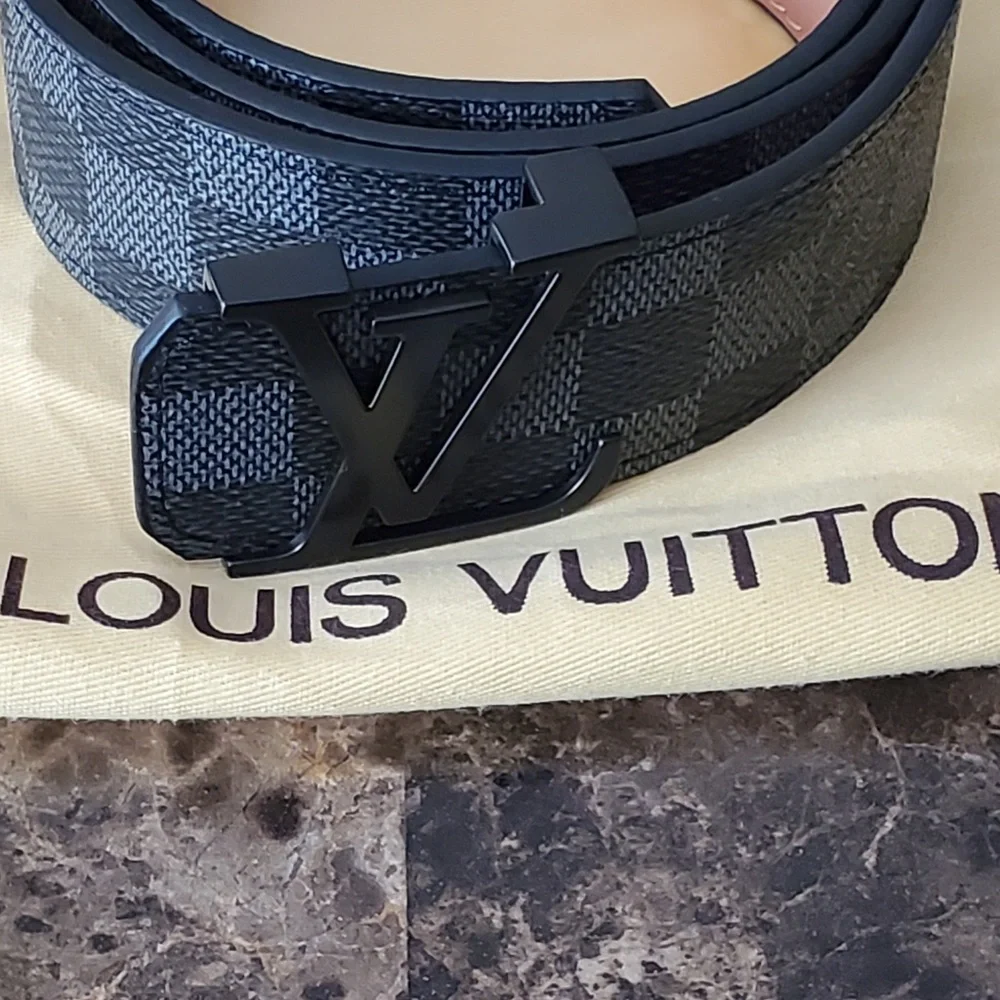 Louis Vuitton Damier Graphite Canvas Belt with Black LV Buckle and Pink Interior